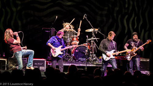 Walter Trout & his band on stage at The O2 Forum with special guest (& son) Jon Trout and guest vocalist Andrew Elt