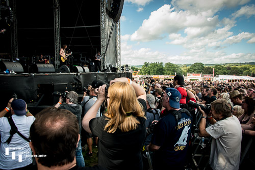 Monster Truck on stage at Ramblin' Man Fair in front of the press pit
