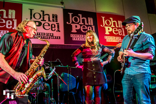 Dove & Boweevil and their band on stage at The John Peel Centre