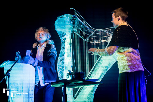 Terje Isungset on ice percussion, Julie Rokseth on ice harp