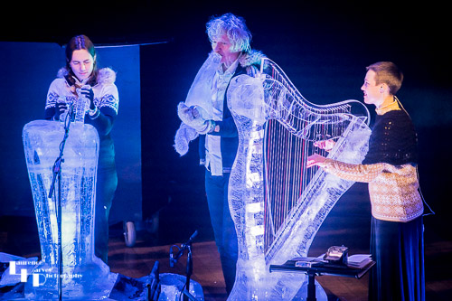Terje Isungset on ice horn, Julie Rokseth on ice harp & Ina Charlotte Moe on ice percussion