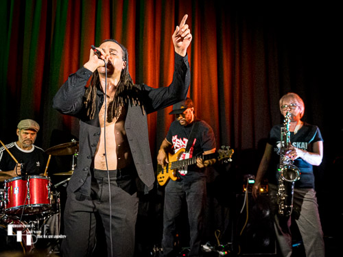 Ranking Jnr on vocals, James Crosdale on bass & Annie Emming on sax