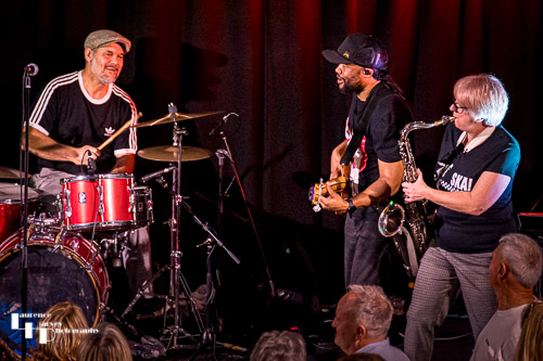 James Crosdale on bass, Matty Bane on drums & Annie Emming on sax