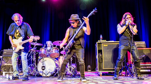 The Walter Trout Band on stage at The Apex, with guest, Will Wilde on harp